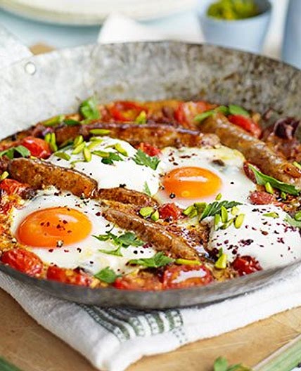 Middle Eastern eggs with merguez & pistachios