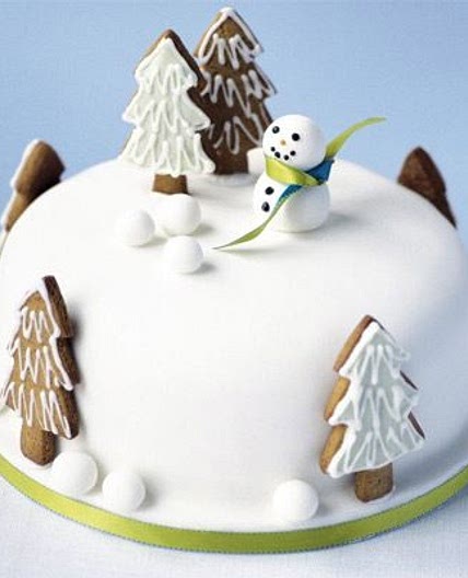 Snowman in the garden cake