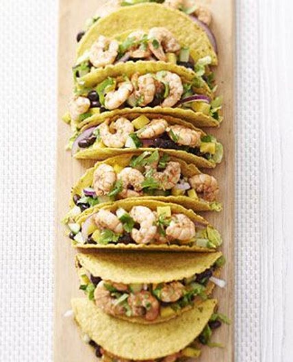 Spicy jerk prawn & mango tacos with coconut dressing