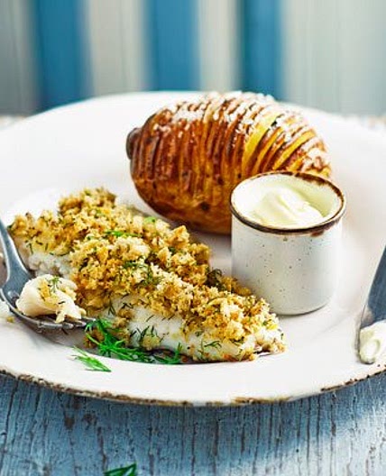 Cod with an orange & dill crumb and hasselback potato