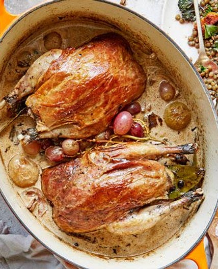 Pot-roast pheasant with fino & porcini