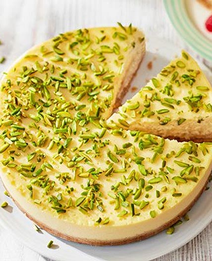 White chocolate, mascarpone & pistachio cheesecake