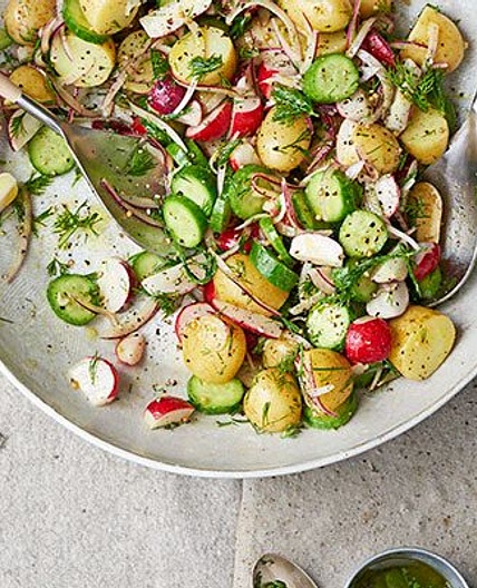 Summer allotment salad with English mustard dressing