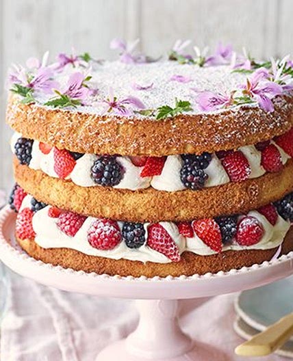 Summer berry cake with rose geranium cream