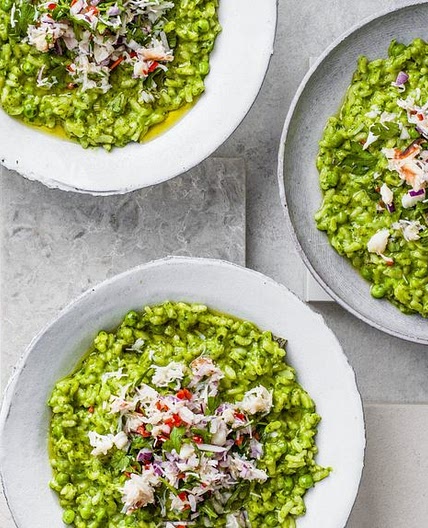 Pea, spinach and crab risotto