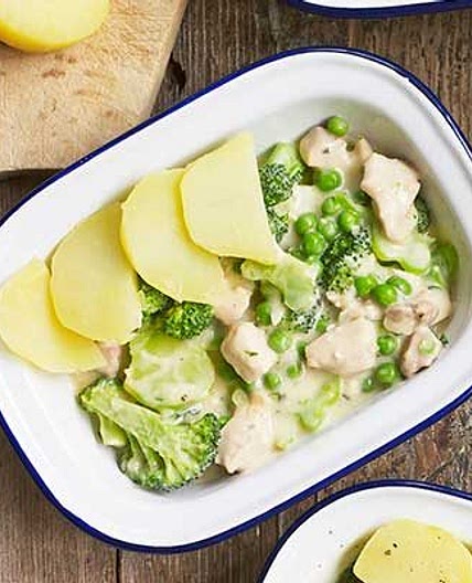 Chicken & broccoli potato-topped pie
