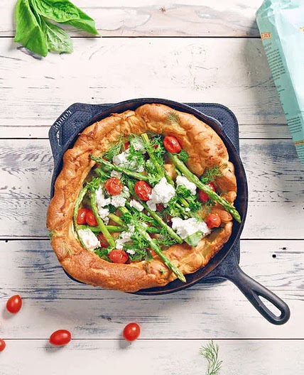 Dutch baby pancake with roasted veggies and feta Chesse 