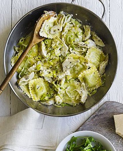 Ravioli with artichokes, leek & lemon