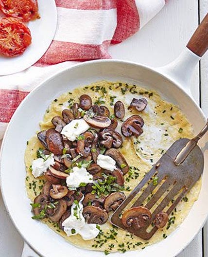 Mushroom & basil omelette with smashed tomato