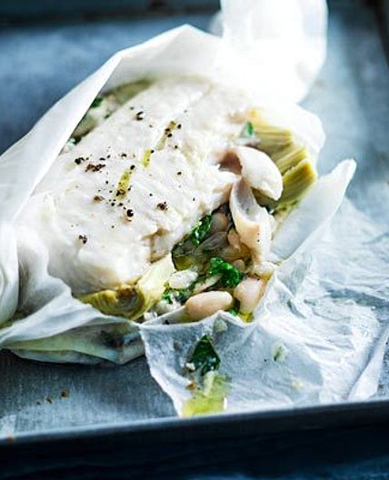 Haddock with cannellini beans & artichokes