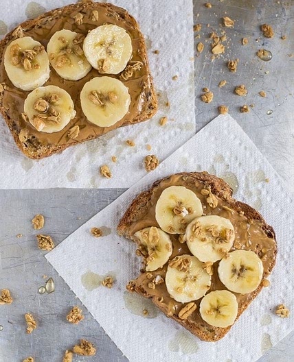 Peanut Butter Banana Toast with Granola and Honey