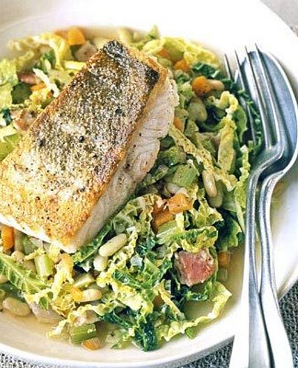 One-pot cabbage & beans with white fish