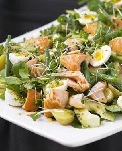 Hot-smoked salmon, double cress & potato salad platter