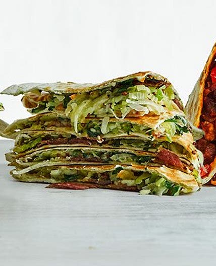 Leek, bacon & mustard quesadilla