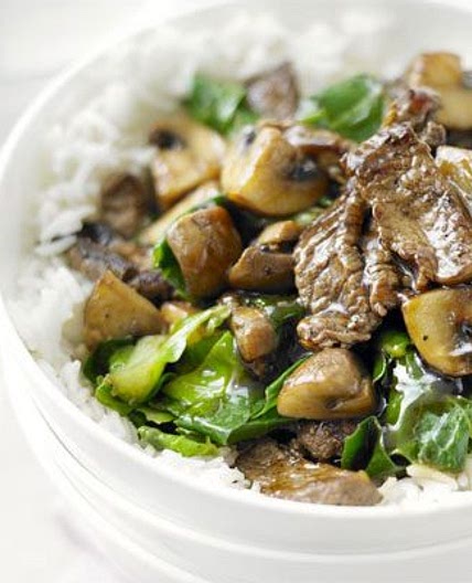Beef, mushroom & greens stir-fry