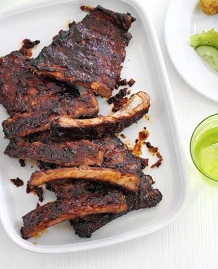 Sticky ribs with roast potato salad
