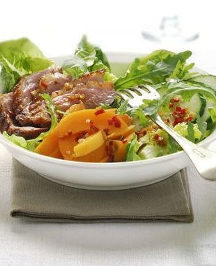 Warm duck, apricot & rocket salad