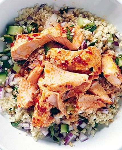 Harissa salmon with zesty couscous