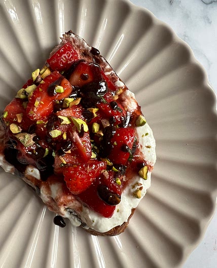 Grilled Burrata Toast with Balsamic Basil Marinated Strawberries