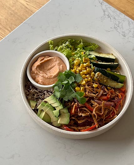 Shredded Tofu Burrito Bowl (high protein!)