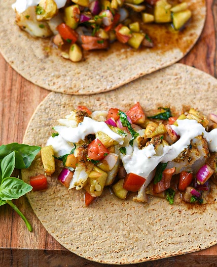 Mediterranean Baked Fish Tacos