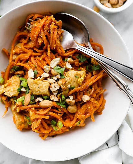 Healthy Sweet Potato Chicken Pad Thai (Paleo + Whole30)