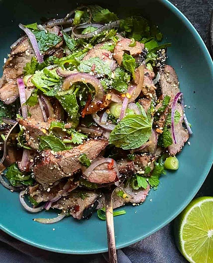 Thai Grilled Pork Salad (Moo Nam Tok Recipe)