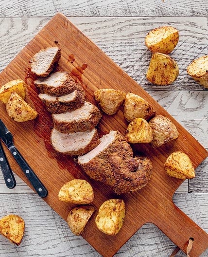 Air fryer cumin-crusted pork tenderloin and potatoes recipe