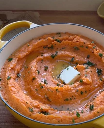 Sweet Potato Mash with a Garlic Butter Drizzle