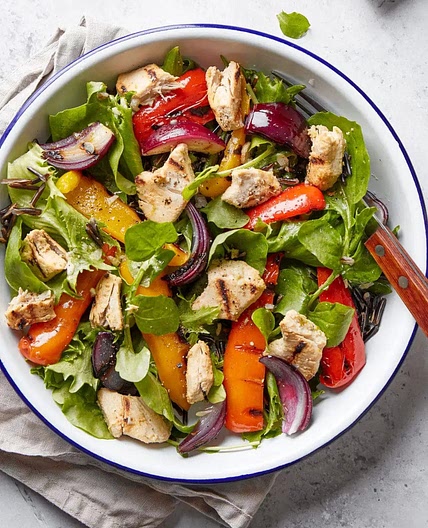 vegan grilled vegetable and chicken salad