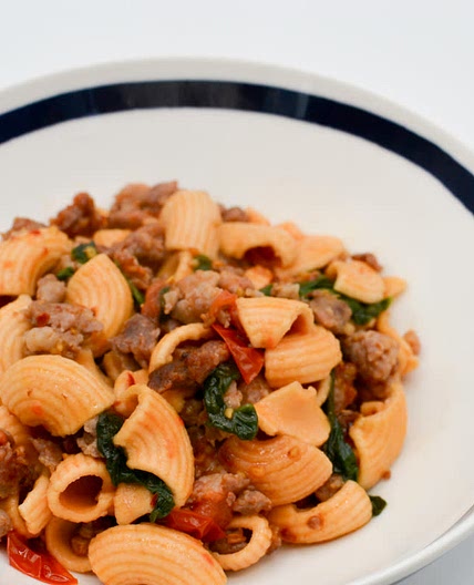Spicy Sausage and Spinach Lumaca Rigata