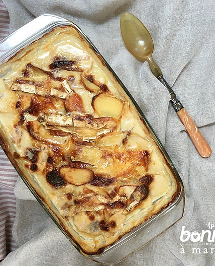 Gratin de pommes de terre au brie, thym et miel