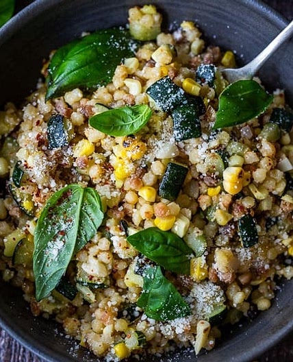 Fregola with Corn, Zucchini & Basil