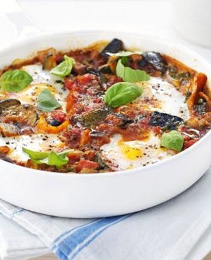 Easy ratatouille with poached eggs