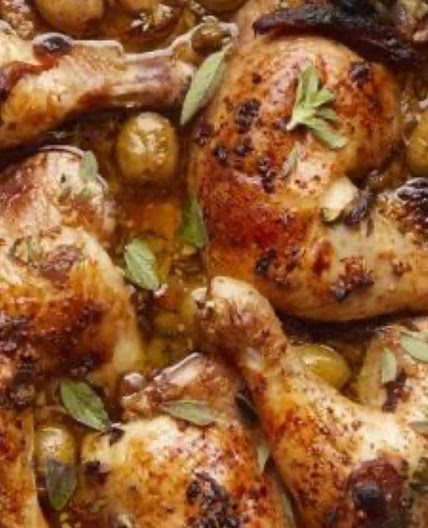 Roast chicken with dates, olives and capers