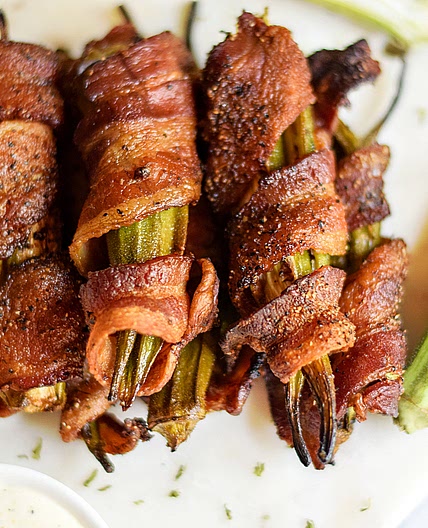 Bacon-Wrapped Grilled Okra with Lemon Garlic Aioli