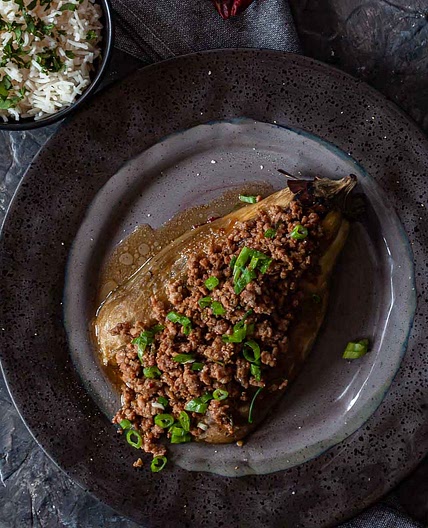 Cambodian Grilled Eggplant with Ground Pork