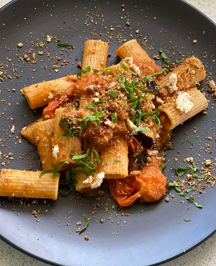 Zucchini and Eggplant Caponata Pasta
