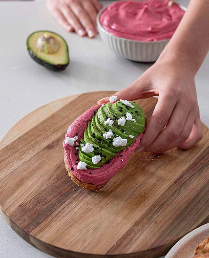BEETROOT HUMMUS AVOCADO TOAST