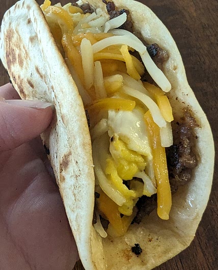 Sausage, Egg, and Cheese - Breakfast Smash Tacos