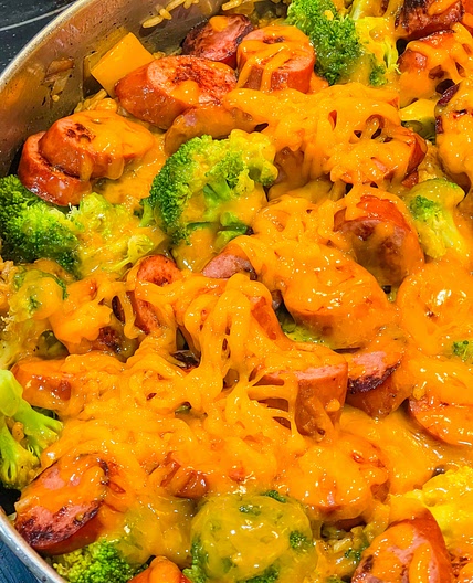 Skillet kielbasa with rice and peppers 