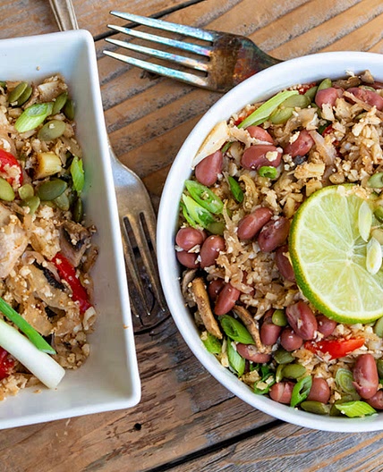 Cauliflower Rice and Beans Fajita Bowls