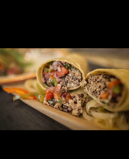 Lentil Walnut Burritos with Peppers, Onions and Salsa