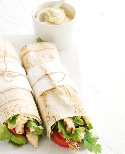 Sumac chicken and hummus wraps