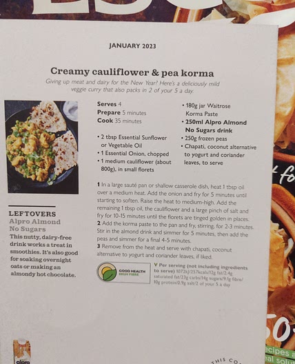 Creamy cauliflower & pea Korma