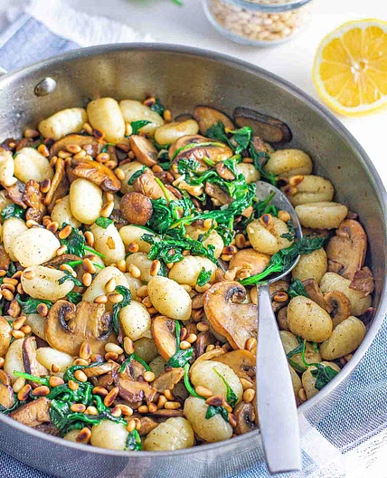 Browned Butter Gnocchi Spinach and Mushrooms