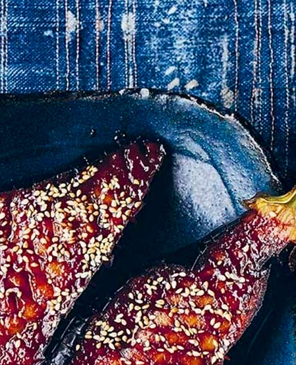 Sweet miso-glazed aubergine