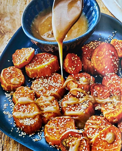 Melty Sweet Potato Rounds with Honeyed Tahini