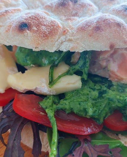 Panini - rucola and basil pesto, salmon, brie cheese