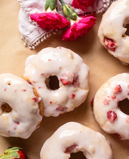 Strawberry Elderflower Glazed Donuts